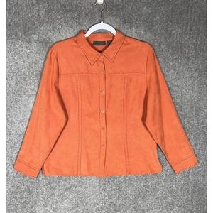 Relativity Faux Suede‎ Button Up Top Womens Size Large Petite PL Orange Blouse